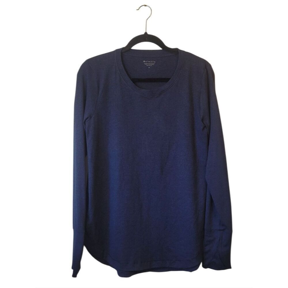 Athleta Flowknit Space Dye Dark Navy Long Sleeve Crew Top Size M
